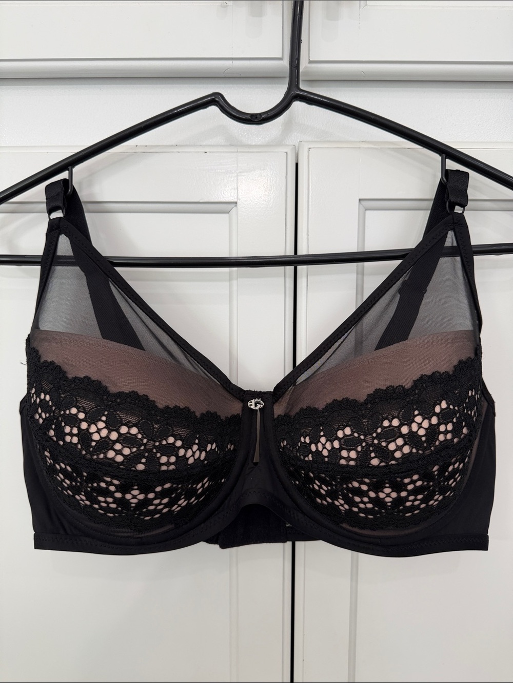 Ashley Graham Black Lace Mesh Underwire Bra Womens 36DDD